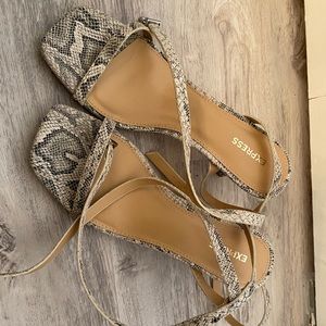 Express kitten heel lace up snakeskin square toe shoes Size 7